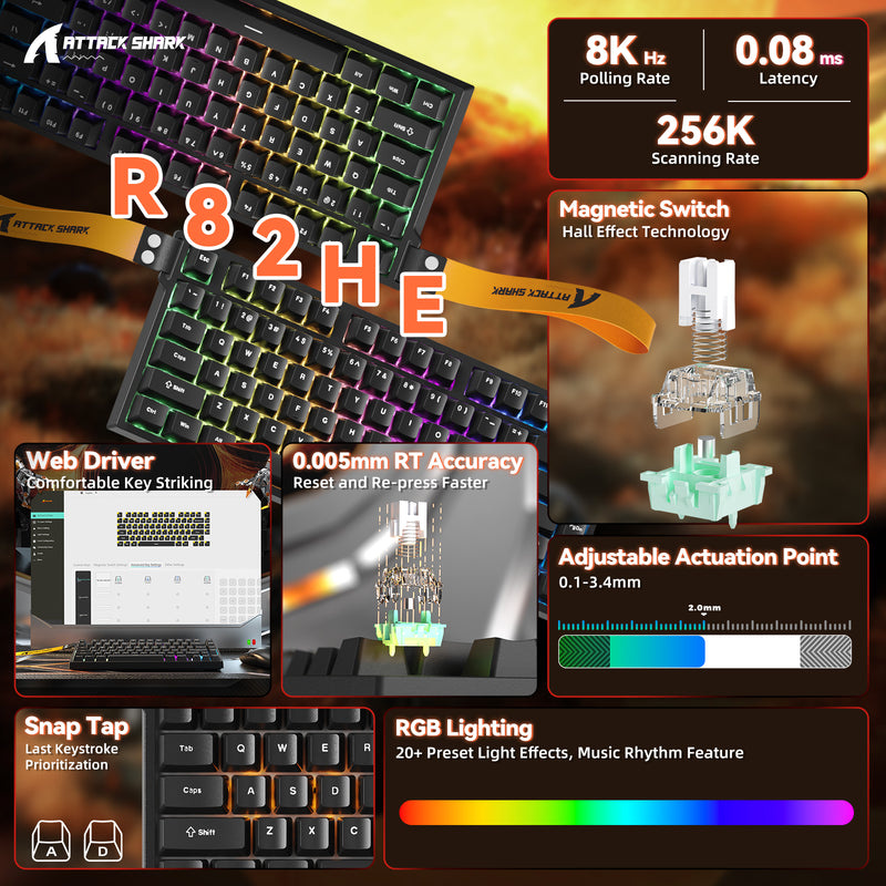Attack Shark R82 HE Rapid Trigger Magnetic Keyboard – Black - Image 9